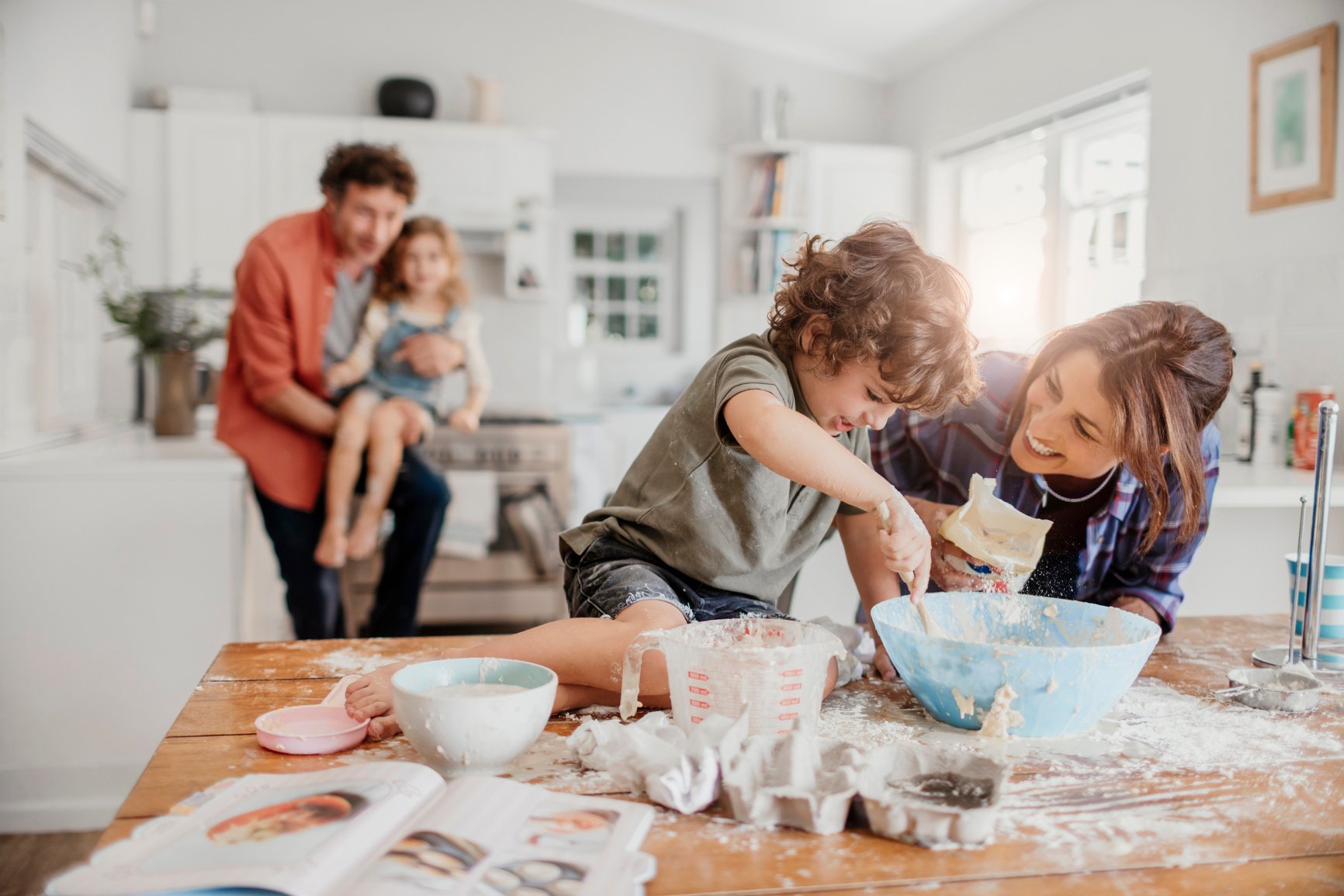 Young family baking together